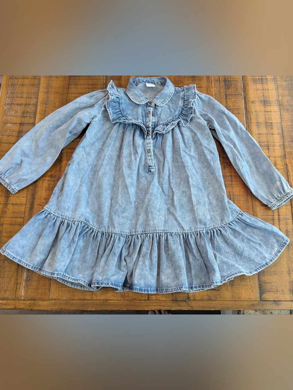 next Light Blue Denim Ruffle Long Sleeve Dress, Excellent